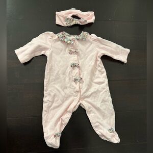 Little Me Pink Floral-Trim Baby One-Piece Romper size 3M